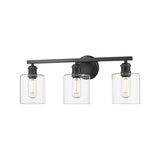 Fisher 3-Light Bath Vanity in Matte Black with Clear Glass Shades