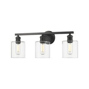 Fisher 3-Light Bath Vanity in Matte Black with Clear Glass Shades