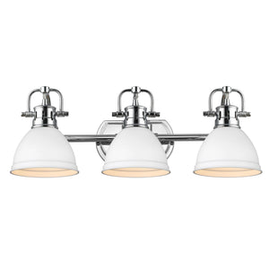 Duncan 3 Light Bath Vanity in Chrome with a Matte White Shade