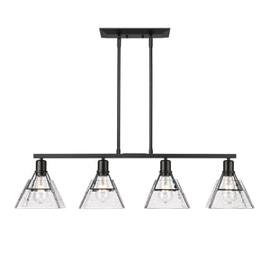 Kepler Linear Pendant in Matte Black with Water Glass Shade