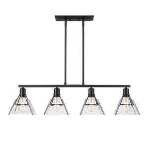 Kepler Linear Pendant in Matte Black with Water Glass Shade