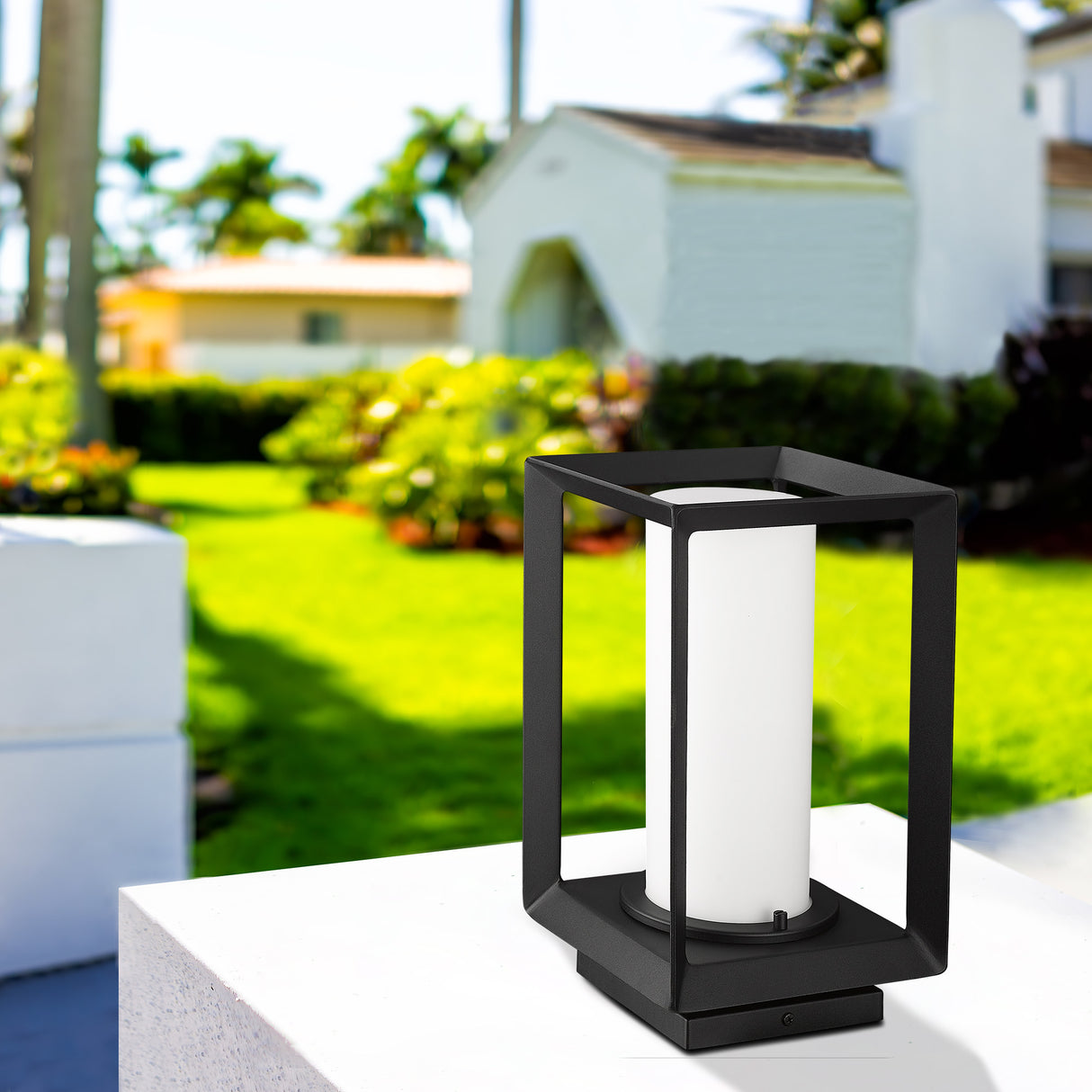Smyth NB Pier Mount - Outdoor in Natural Black with Opal Glass Shade