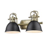 Duncan 2 Light Bath Vanity in Aged Brass with Matte Black Shades