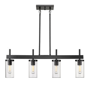 Winslett Linear Pendant in Matte Black with Ribbed Clear Glass Shades