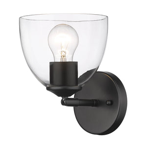 Roxie 1 Light Wall Sconce in Matte Black with Matte Black Accents and Clear Glass Shade