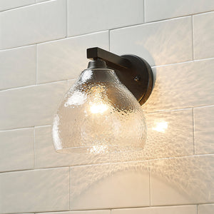 Ariella 1-Light Wall Sconce in Matte Black with Hammered Clear Glass