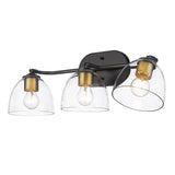 Roxie 3 Light Bath Vanity in Matte Black with Brushed Champagne Bronze Accents and Clear Glass Shade