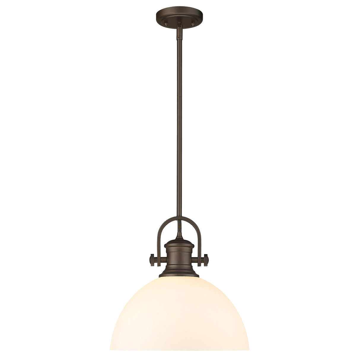 Hines 1-Light Pendant in Rubbed Bronze with Opal Glass
