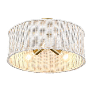 Erma BCB 3 Light Semi-Flush in Brushed Champagne Bronze with White Wicker Shade