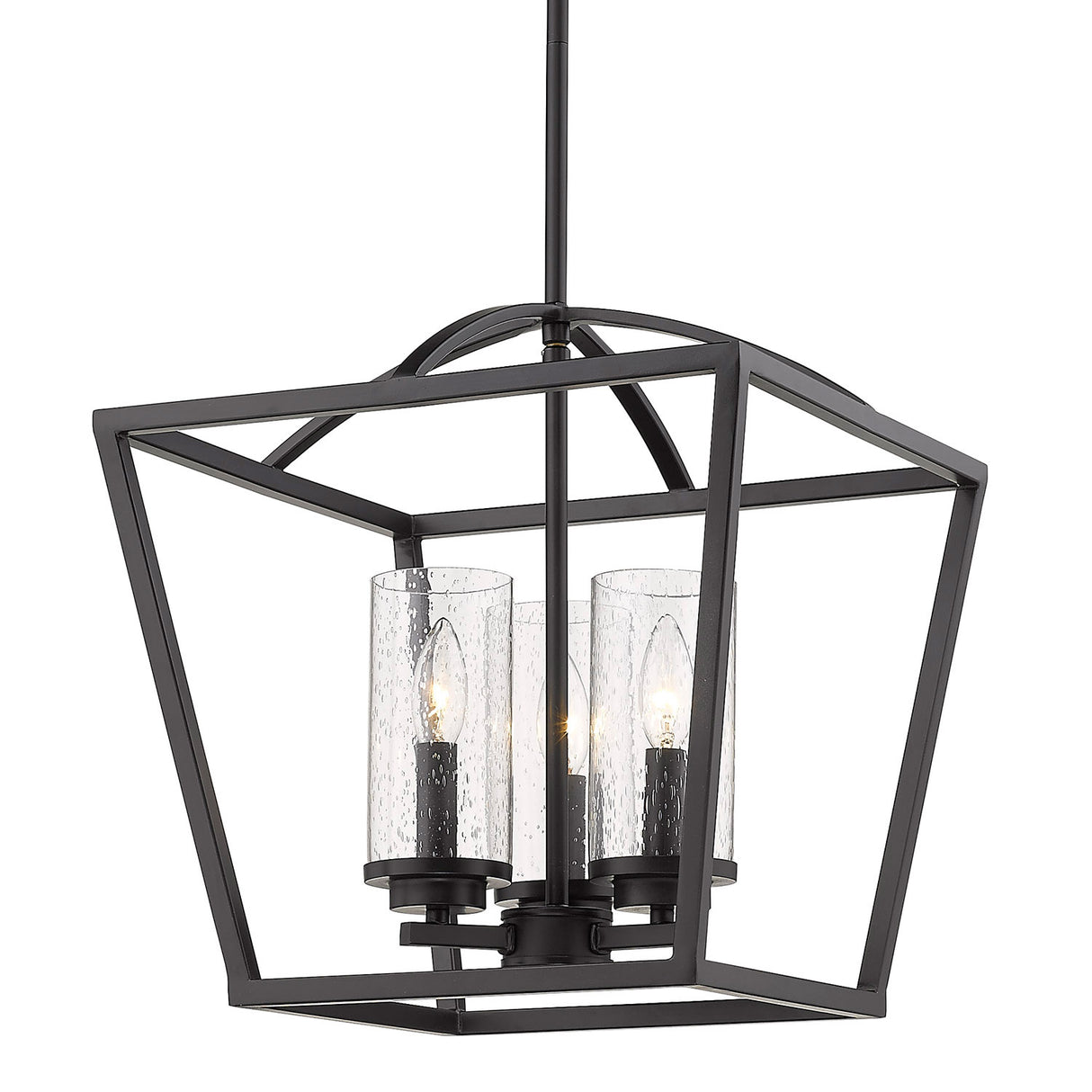Mercer 3 Light Pendant in Matte Black with Matte Black accents and Seeded Glass