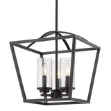 Mercer 3 Light Pendant in Matte Black with Matte Black accents and Seeded Glass