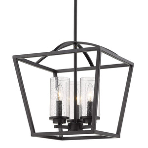 Mercer 3 Light Pendant in Matte Black with Matte Black accents and Seeded Glass