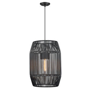 Seabrooke 1 Light Pendant - Outdoor in Natural Black with Black Composite Wicker Shade