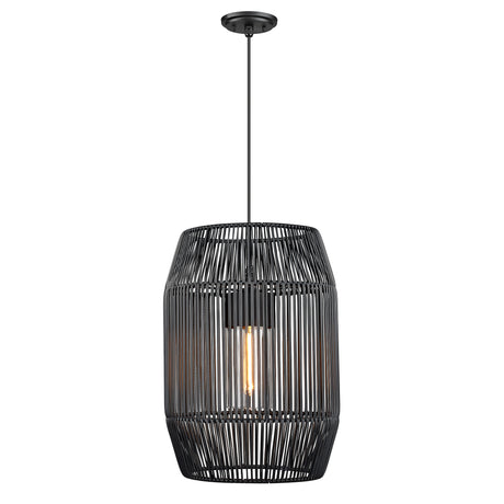 Seabrooke 1 Light Pendant - Outdoor in Natural Black with Black Composite Wicker Shade
