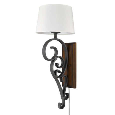 Madera BI Large 1 Light Wall Sconce in Black Iron with Rustic Oak Shade