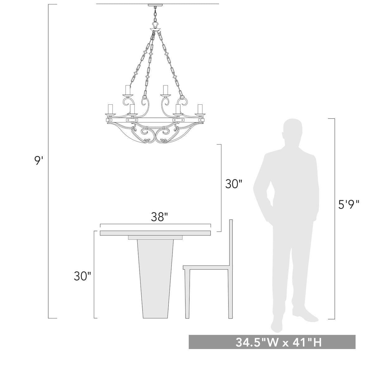 Madera 2 Tier - 9-Light Chandelier in Black Iron