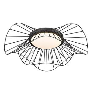 Elena Flush Mount - 24" in Natural Black with Opal Glass Shade