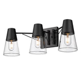 Ryker 3 Light Bath Vanity in Matte Black with Clear Glass Shade