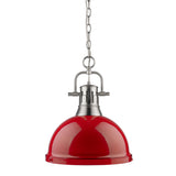 Duncan 1 Light Pendant with Chain in Pewter with a Red Shade