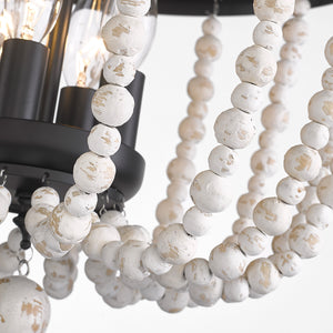 Tabitha Flush Mount in Matte Black with Chippy Wood Beads