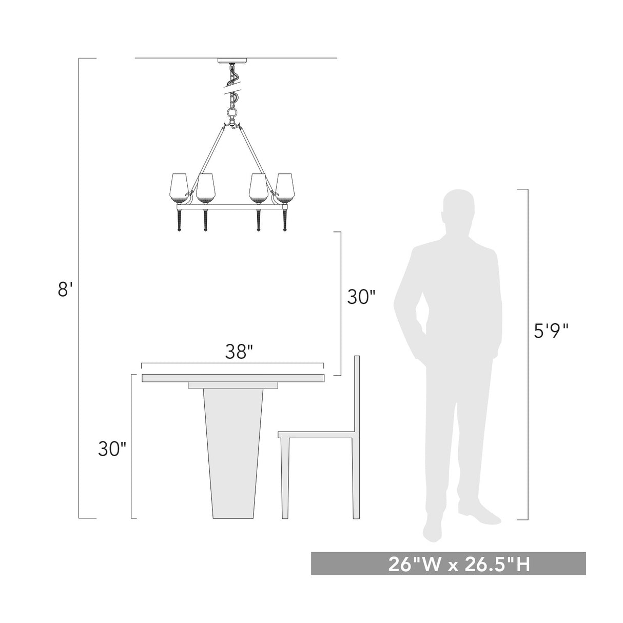 Marcellis 6 Light Chandelier in Dark Natural Iron with Clear Glass