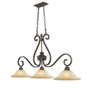 Mayfair 3 Light Linear Pendant in Leather Crackle with Crème Brulee Glass