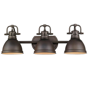 Duncan 3 Light Bath Vanity in Rubbed Bronze with a Rubbed Bronze Shade