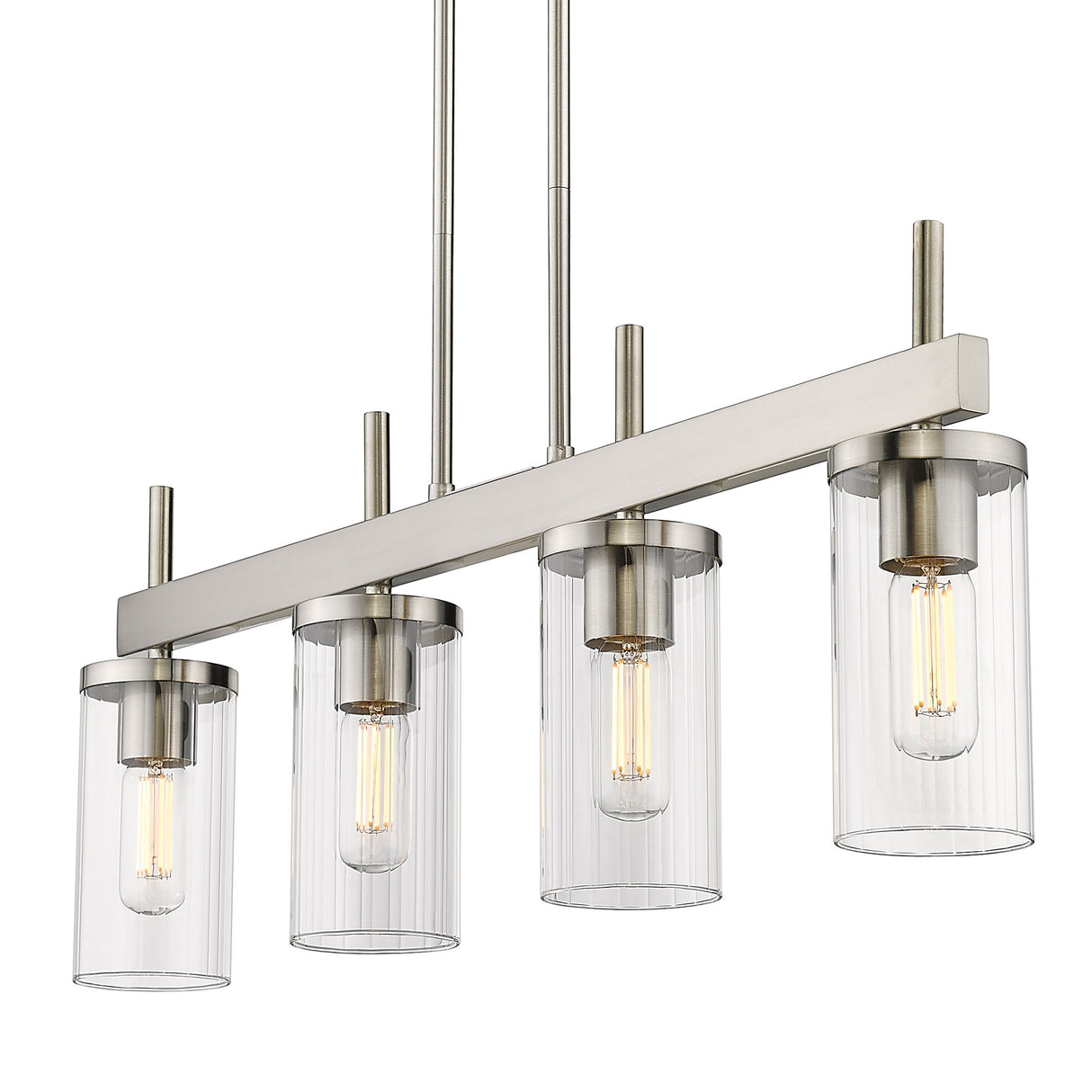 Winslett Linear Pendant in Pewter with Ribbed Clear Glass Shades