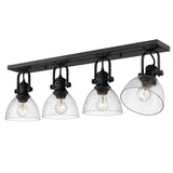 Hines 4 Light Semi-Flush in Matte Black with Seeded Glass Shade