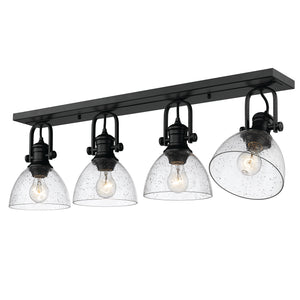 Hines 4 Light Semi-Flush in Matte Black with Seeded Glass Shade