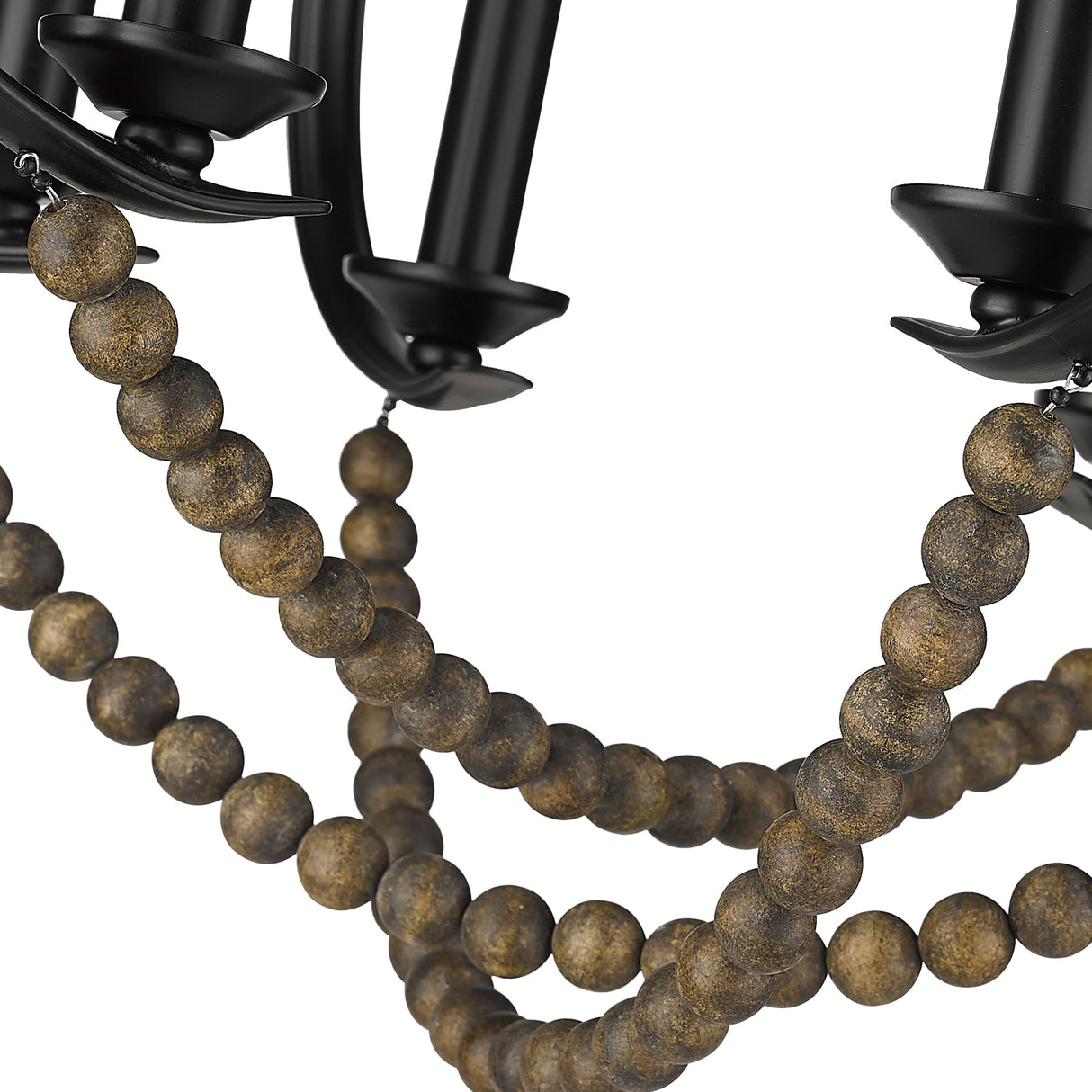Flori 6 Light Pendant in Matte Black with Espresso Wood Beads
