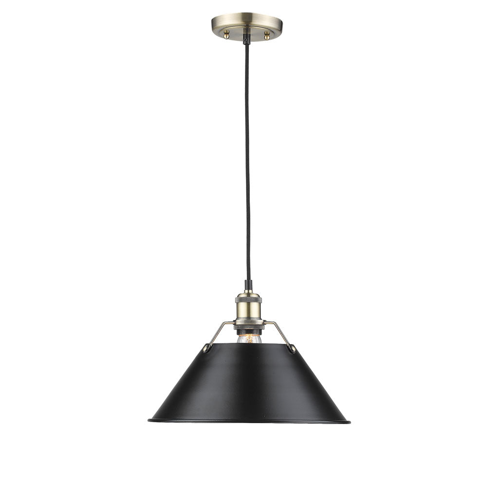 Orwell AB 1 Light Pendant - 14" in Aged Brass with Matte Black Shade