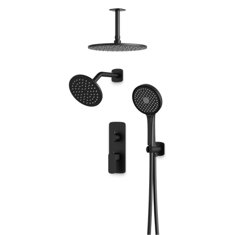 Artos Harmony Thermostatic Shower Trim Kit with Wall & Ceiling Mount Shower Head, Hand Shower Matte Black – PS108TRBK