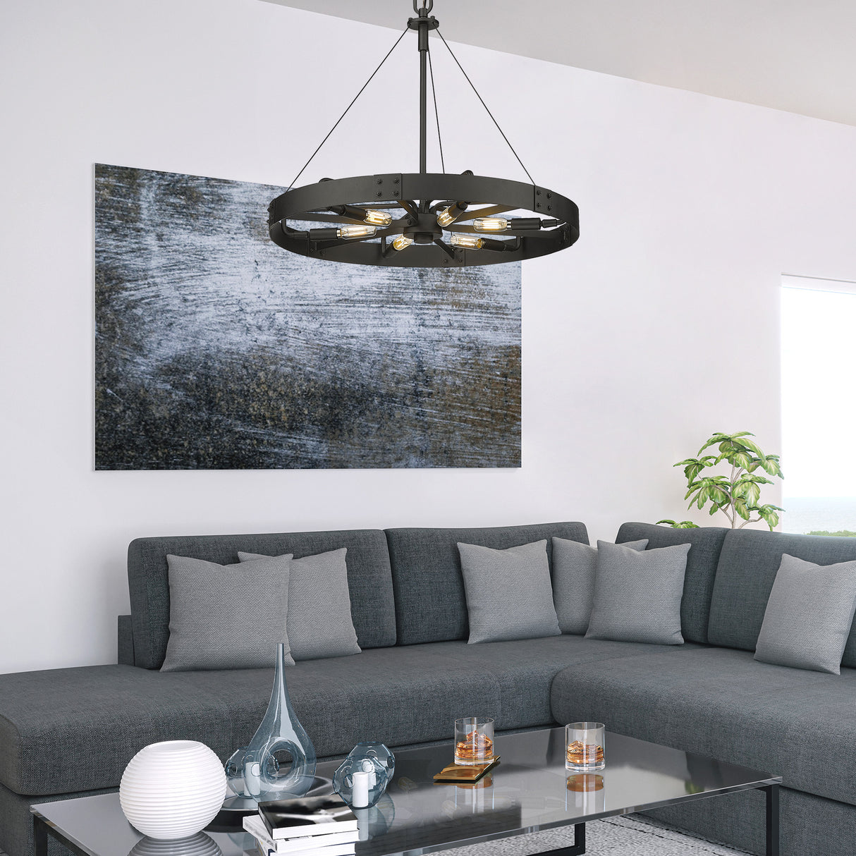 Vaughn Medium Pendant in Natural Black with Natural Black Accents