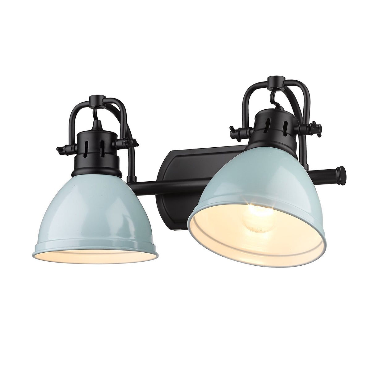 Duncan 2 Light Bath Vanity in Matte Black with Seafoam Shades
