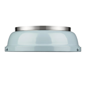 Duncan 14" Flush Mount in Pewter with a Seafoam Shade