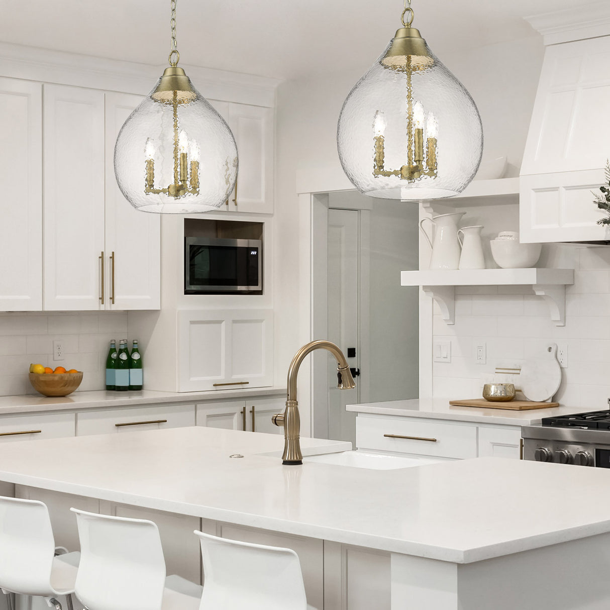 Ariella 3-Light Pendant in Brushed Champagne Bronze with Hammered Clear Glass