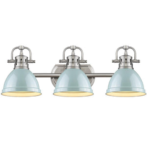 Duncan 3 Light Bath Vanity in Pewter with a Seafoam Shade