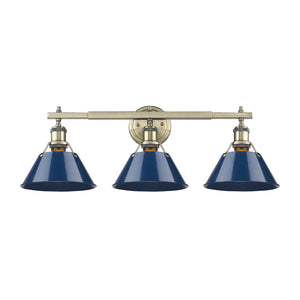 Orwell AB 3 Light Bath Vanity in Aged Brass with Navy Blue Shade