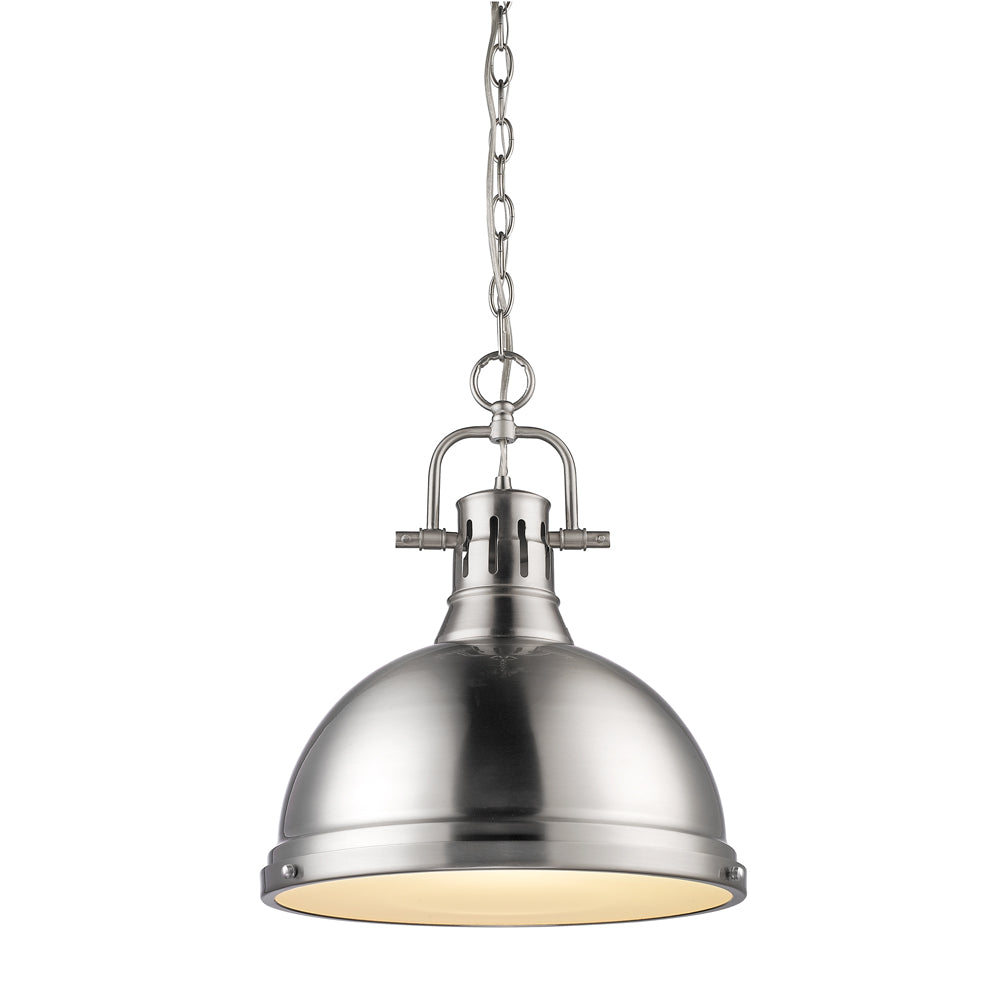 Duncan 1 Light Pendant with Chain in Pewter with a Pewter Shade