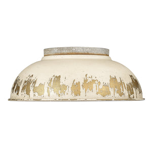 Kinsley Flush Mount in Aged Galvanized Steel with Antique Ivory Shade