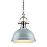 Duncan 1 Light Pendant with Chain in Chrome with a Seafoam Shade