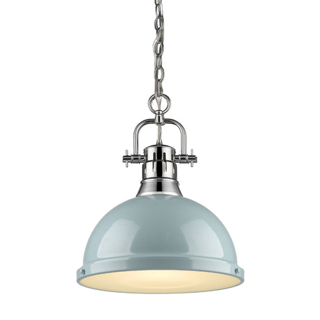 Duncan 1 Light Pendant with Chain in Chrome with a Seafoam Shade
