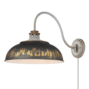 Kinsley 1 Light Articulating Wall Sconce in Aged Galvanized Steel with Antique Black Iron Shade