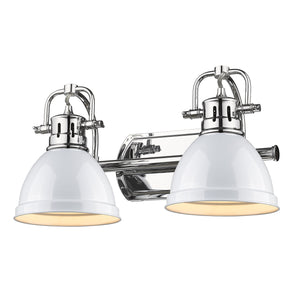 Duncan 2 Light Bath Vanity in Chrome with White Shades