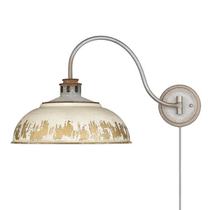 Kinsley 1 Light Articulating Wall Sconce in Aged Galvanized Steel with Antique Ivory Shade