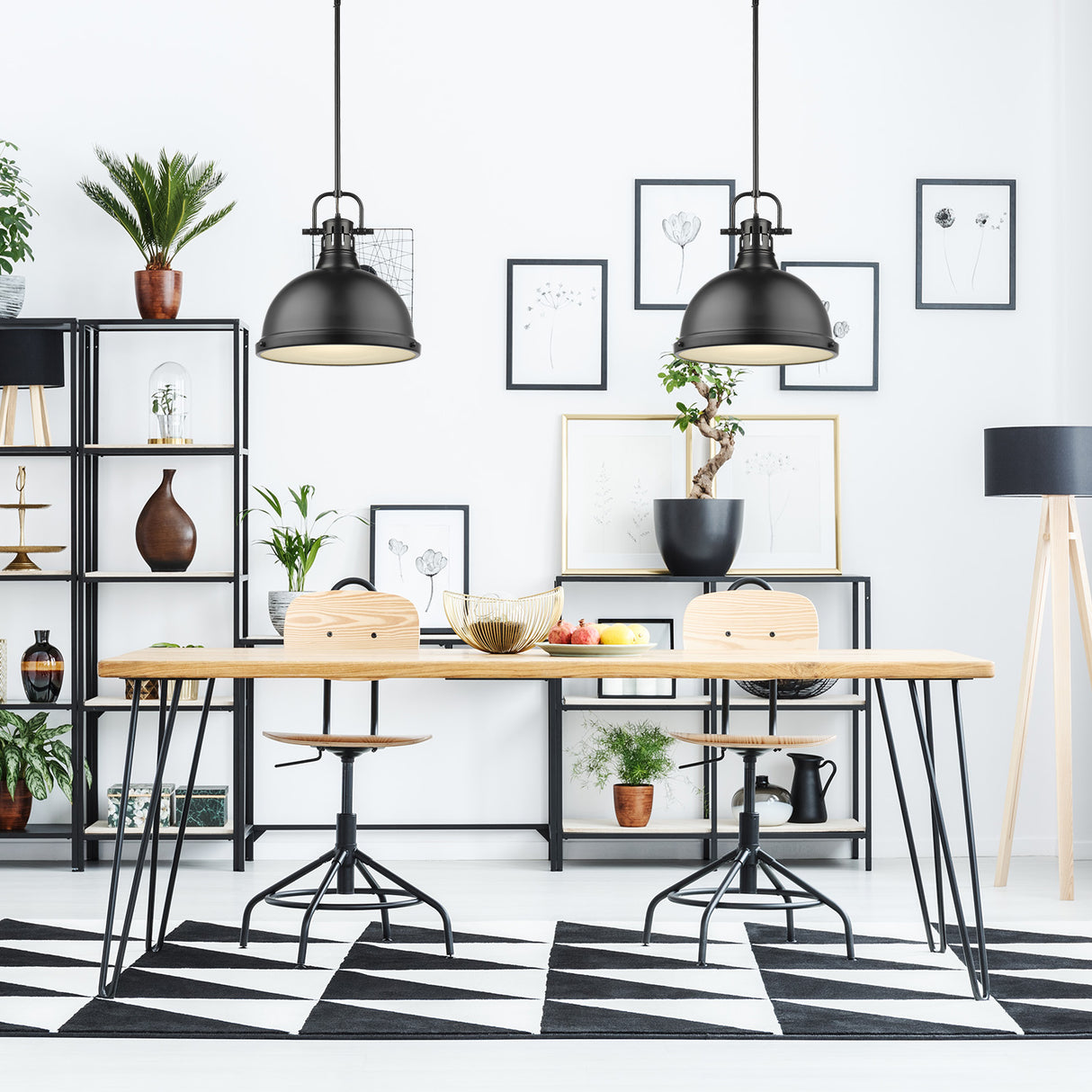 Duncan 1 Light Pendant with Rod in Matte Black with a Matte Black Shade