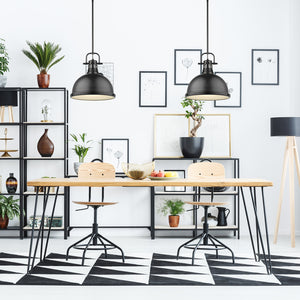 Duncan 1 Light Pendant with Rod in Matte Black with a Matte Black Shade
