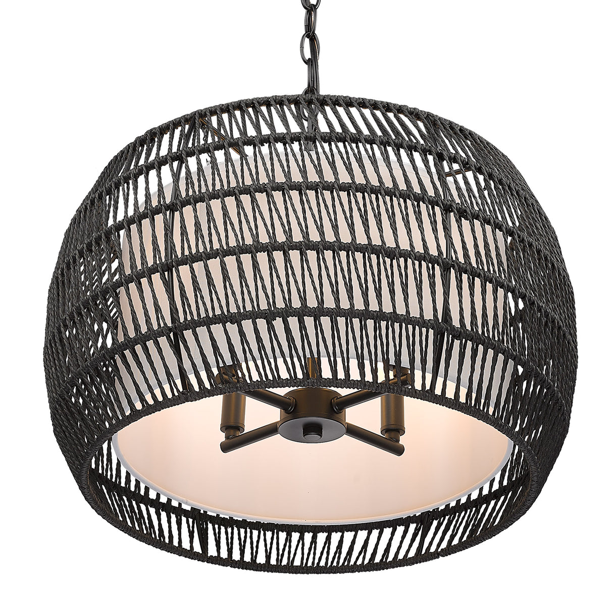 Everly 4 Light Pendant in Matte Black with Modern Black Rattan Shade