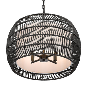 Everly 4 Light Pendant in Matte Black with Modern Black Rattan Shade